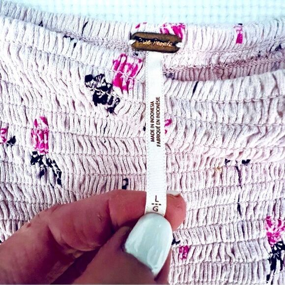 Free People Lana cloudberry, pink floral Rusching Off Shoulder Tunic NWOT large - Picture 9 of 15